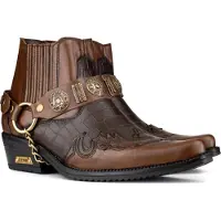 Infinity Leather Bruin lederen tweekleurige Winklepicker bikerlaarzen voor heren