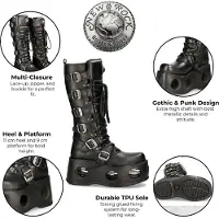 New rock M-272-S2 Neptuno Metallic Kniehoge Zwarte Leren Gothic Laarzen