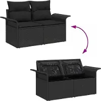 vidaXL Tuinbank Set met kussen met opslag 6 pcs Poly rattan