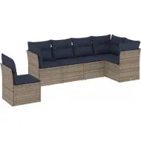 vidaXL 6-delige tuinbankset met kussens, grijs polyrotan