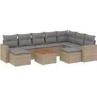vidaXL 10-delige Loungeset met kussens poly rattan beige