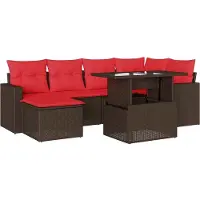 vidaXL 7-delige tuinbankset met kussens, bruin polyrotan