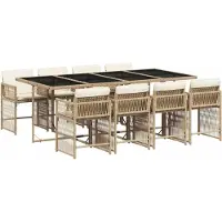 vidaXL 9-delige Tuinset met kussens poly rattan beige