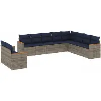 vidaXL 10-delige tuinbankset met kussens, grijs polyrotan