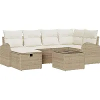 vidaXL Bankstel 7 st Beige en Crème poly rattan
