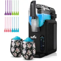 Bardi Slush Hero Combi – Slushmachine - Slush Puppy Maker 2,6L + 2 Thermoscups Bloemetjes + 12 Slush Lepelrietjes – Voor Slushies, Milkshakes, Frappé & Frozen Cocktails – Zelfreinigend – zwart