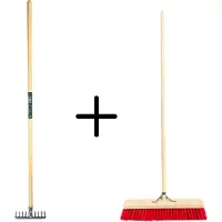 Synx Store Synx Tools Tuinhark 10 Tanden verzinkt + Nylon Straatbezem 60 cm – Kunststof haren - Bodembewerkers - Onkruidverwijderaar – Schrobborstels – Hark met steel 150 cm – Buitenbezem met steel 150 cm