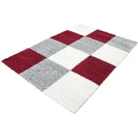 Muratap Basic shaggy geblokt vloerkleed rood / grijs hoogpolig- 80x250 cm