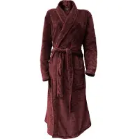 Linnick Flanel Fleece Uni Badjas - Bordeaux - L - Badjas Dames - Badjas Heren