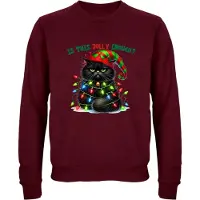 B&C Is This Jolly Enough? Kersttrui - Dames Heren - Kat - Unisex - Kerst Cadeau - Grappig - Foute Kersttrui - Donkerrood - Maat M