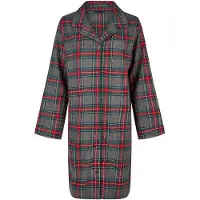 Happy Shorts Dames nachthemd lange mouw flanel rood/grijs geruit