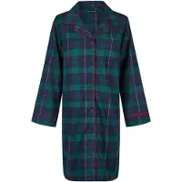 Happy Shorts Dames nachthemd lange mouw flanel donkerblauw/groen geruit
