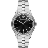 Giorgio Armani quartz zilver heren horloge met zwarte wijzerplaat & roestvrij stalen band