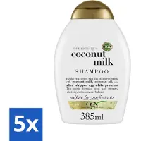 OGX 5 x - Coconut Milk - Shampoo - Voedend - Tropische Geur - 385 ml - Kokosmelk Shampoo - Voedend Haar - Kokosgeur Shampoo - Gezond Haar - Haar Herstellen