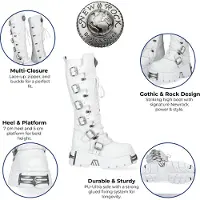 New rock M-272-C69 kniehoge witte leren gothic laarzen