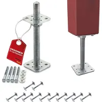 Sotech set van 12 paaldragers 80 x 80 x 250 mm, M24-schroefdraad, thermisch verzinkt staal, in hoogte verstelbare steunvoet, schroefverbinding, weerbestendig