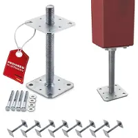 Sotech set van 8 paaldragers 110 x 110 x 250 mm schroefdraad M24 staal thermisch verzinkt paalvoet in hoogte verstelbare paalhouder om vast te schroeven weerbestendig