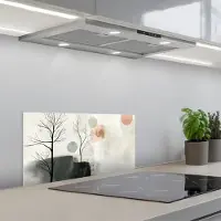 KitchenYeah Spatscherm 60x30 cm - Zelfklevende achterwand Wabi sabi - Beige - Plant - Keuken muurbeschermer - Spatwand fornuis