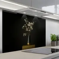 KitchenYeah Spatscherm 120x80 cm - Zelfklevende achterwand Bloembollen - Wit - Vaas - Minimalistisch - Keuken muurbeschermer - Spatwand fornuis