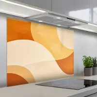 KitchenYeah Spatscherm 100x75 cm - Zelfklevende achterwand Abstract - Patroon - Modern - Beige - Oranje - Keuken muurbeschermer - Spatwand fornuis