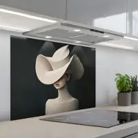 KitchenYeah Spatscherm 80x60 cm - Zelfklevende achterwand Vrouw - Golvende - Hoed - Keuken muurbeschermer - Spatwand fornuis