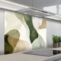KitchenYeah Spatscherm 100x75 cm - Zelfklevende achterwand Japandi - Abstract - Groen - Keuken muurbeschermer - Spatwand fornuis