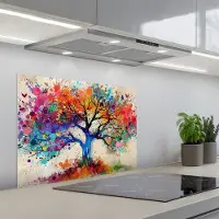 KitchenYeah Spatscherm 70x50 cm - Zelfklevende achterwand Levensboom - Natuur - Kleurrijk - Boom - Keuken muurbeschermer - Spatwand fornuis