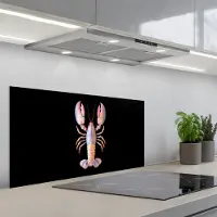 KitchenYeah Spatscherm 80x40 cm - Zelfklevende achterwand Kreeft - Roze - Zacht - Zwart - Keuken muurbeschermer - Spatwand fornuis