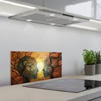 KitchenYeah Spatscherm 70x30 cm - Zelfklevende achterwand Bomen - Gezichten - Zon - Kunst - Keuken muurbeschermer - Spatwand fornuis