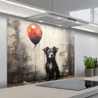 KitchenYeah Spatscherm 100x75 cm - Zelfklevende achterwand Graffiti - Hond - Ballon - Dieren - Keuken muurbeschermer - Spatwand fornuis