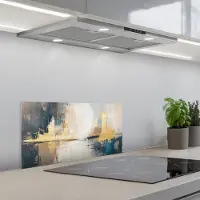 KitchenYeah Spatscherm 70x30 cm - Zelfklevende achterwand Abstract - Kunst - Goud - Keuken muurbeschermer - Spatwand fornuis
