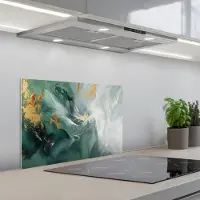KitchenYeah Spatscherm 60x40 cm - Zelfklevende achterwand Groen - Modern - Marmer print - Abstract - Keuken muurbeschermer - Spatwand fornuis