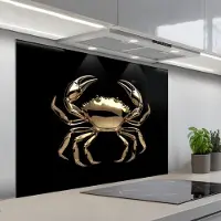 KitchenYeah Spatscherm 100x75 cm - Zelfklevende achterwand Goud - Krab - Dieren - Zwart - Keuken muurbeschermer - Spatwand fornuis