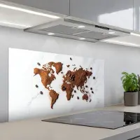 KitchenYeah Spatscherm 100x50 cm - Zelfklevende achterwand Wereldkaart - Koffie - Marmer print - Keuken muurbeschermer - Spatwand fornuis