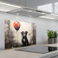 KitchenYeah Spatscherm 70x50 cm - Zelfklevende achterwand Graffiti - Hond - Ballon - Dieren - Keuken muurbeschermer - Spatwand fornuis