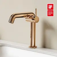 Emke Wastafelkraan - Waterbesparend Mengkraan - Incl. Aansluitingen - Lage Uitloop 15cm - Roségoud