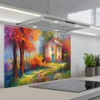 KitchenYeah Spatscherm 90x60 cm - Zelfklevende achterwand Landschap - Kleurrijk - Olieverf - Kunst - Keuken muurbeschermer - Spatwand fornuis