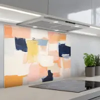 KitchenYeah Spatscherm 90x60 cm - Zelfklevende achterwand Kunst - Abstract - Roze - Pastel - Keuken muurbeschermer - Spatwand fornuis