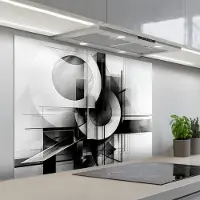 KitchenYeah Spatscherm 100x75 cm - Zelfklevende achterwand Abstract - Kunst - Modern - Zwart wit - Keuken muurbeschermer - Spatwand fornuis