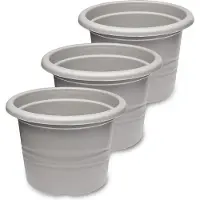 Garronda 3x Plantenpot Bloempot - Kunststof - Rond - Plantenbak - Grijs - ⌀28cm H=20cm - GD-NIC-Barcelona95