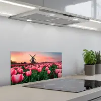 KitchenYeah Spatscherm 60x30 cm - Zelfklevende achterwand Tulpen - Molen - Nederland - Keuken muurbeschermer - Spatwand fornuis