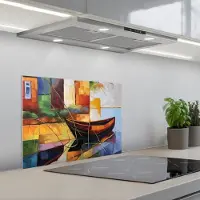 KitchenYeah Spatscherm 60x45 cm - Zelfklevende achterwand Abstract - Kunst - Boot - Kleuren - Keuken muurbeschermer - Spatwand fornuis