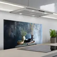 KitchenYeah Spatscherm 100x50 cm - Zelfklevende achterwand Pan - Kruiden - Schilderachtig - Keuken muurbeschermer - Spatwand fornuis