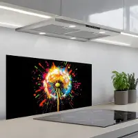 KitchenYeah Spatscherm 90x45 cm - Zelfklevende achterwand Paardenbloem - Graffiti - Kleurrijk - Bloemen - Natuur - Keuken muurbeschermer - Spatwand fornuis