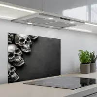 KitchenYeah Spatscherm 70x50 cm - Zelfklevende achterwand Skelet - Doodshoofden - Schedels - Zwart - Keuken muurbeschermer - Spatwand fornuis