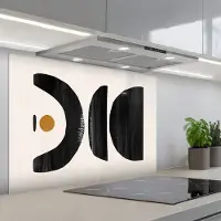 KitchenYeah Spatscherm 80x55 cm - Zelfklevende achterwand Abstract - Halve cirkel - Kunst - Zwart wit - Keuken muurbeschermer - Spatwand fornuis