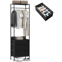 Costway Kapstok met 3 laden, garderobe met ophangstang en opbergvakken, kledingstandaard vrijstaand, industriële halgarderobe voor hal en slaapkamer, 55 x 28 x 176 cm (zwart)