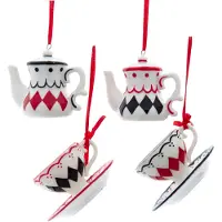 Kurt S. Adler Diamantpatroon theepot/kopje 4A 5 cm ornament