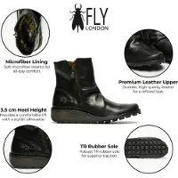 Fly london Dames Zwart MON944 Leren Wedgesleekte Enkellaarsjes Met Ritssluiting Chelsea Laarzen