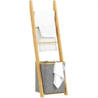 HOMCOM Badkamerrek - Bamboe - 43x35x133cm - Grijs